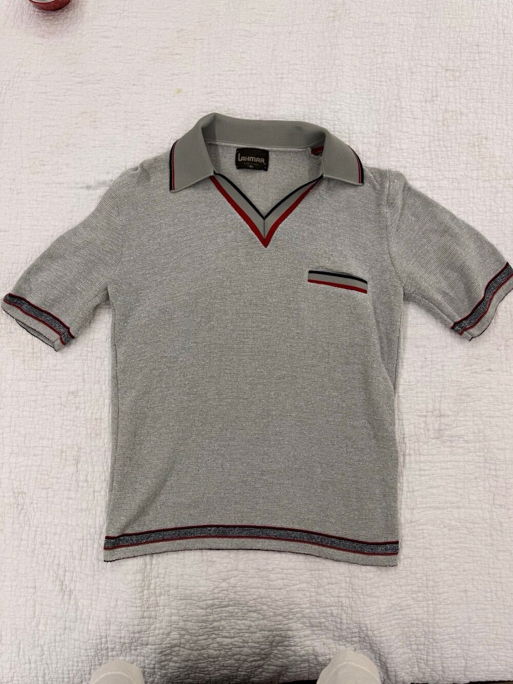 Vintage Men's Solid Gray Knit Polo Shirt Size Medium Short Sleeve